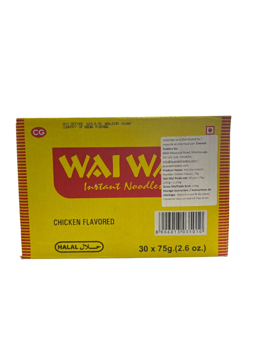 Wai Wai Instant Chicken Flavored Noodles Box - 30x75g
